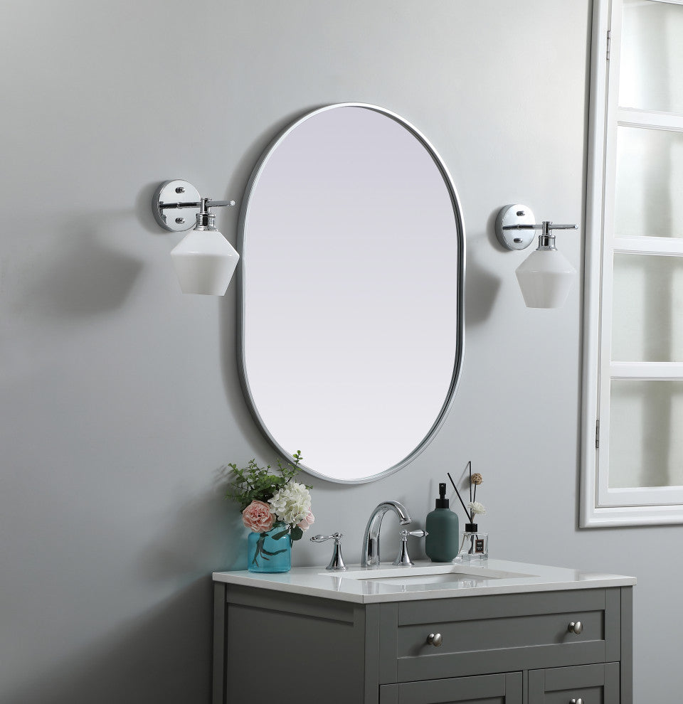 Metal Frame Oval Mirror 27X36 Inch, Silver