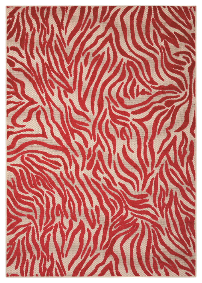 8'x11' Red Zebra Pattern Indoor/Outdoor Area Rug