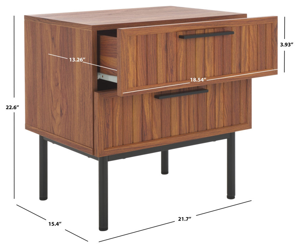 Safavieh Axelle 2 Drawer Nightstand, Walnut/Black
