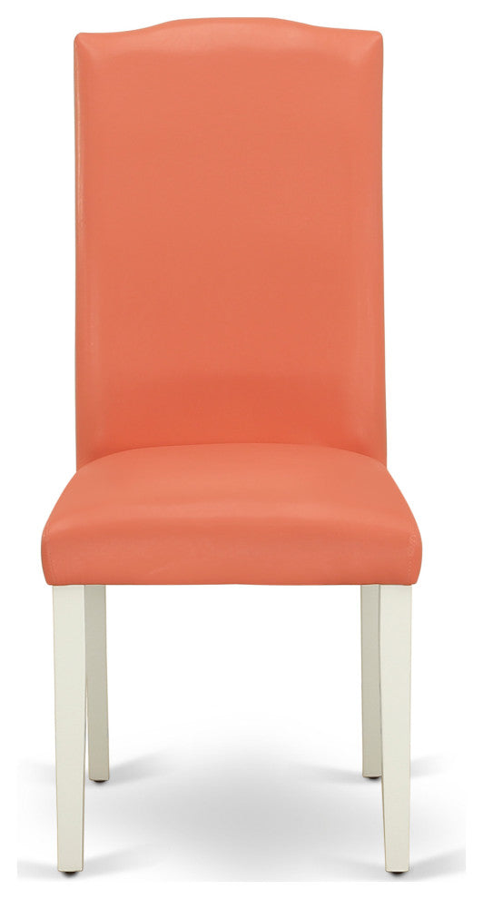 5Pc Rounded 42" Dining Table, Four Parson Chair, Pu Leather Color Pink Flamingo