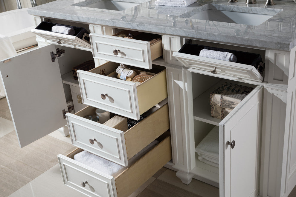 Bristol 60" Double Vanity Bright White, Carrara Marble