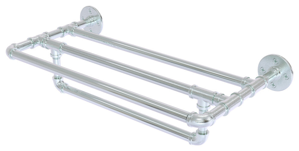 Pipeline Wall Mounted Towel Shelf with Towel Bar, Polished Chrome, 30"