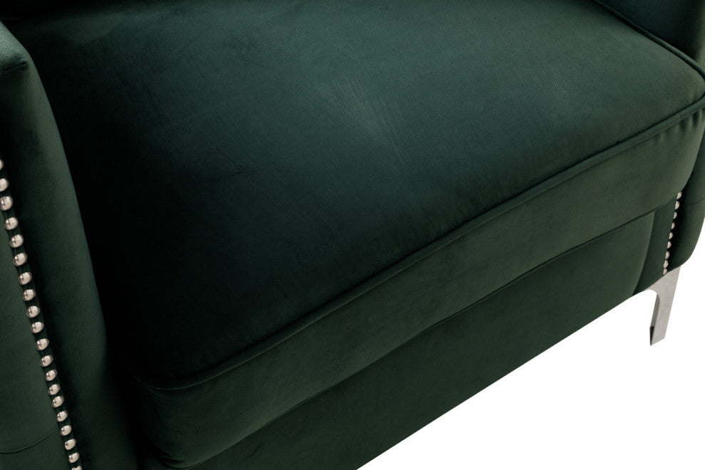 Lilola Home Bayberry Green Velvet Sofa Loveseat Chair Living Room Set