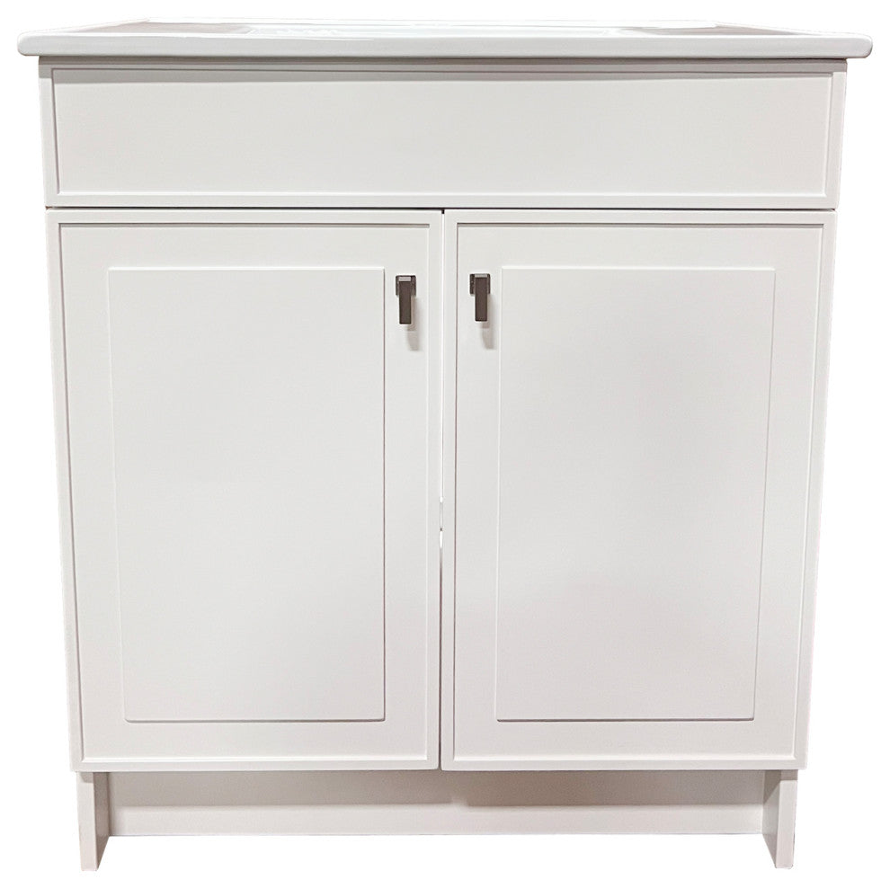 SmartFold 31" Single Sink Vanity, White With White Ceramic Top, Brushed Nickel