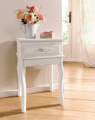 White Wood Nightstand Queen Anne Style Mid Century Console Table