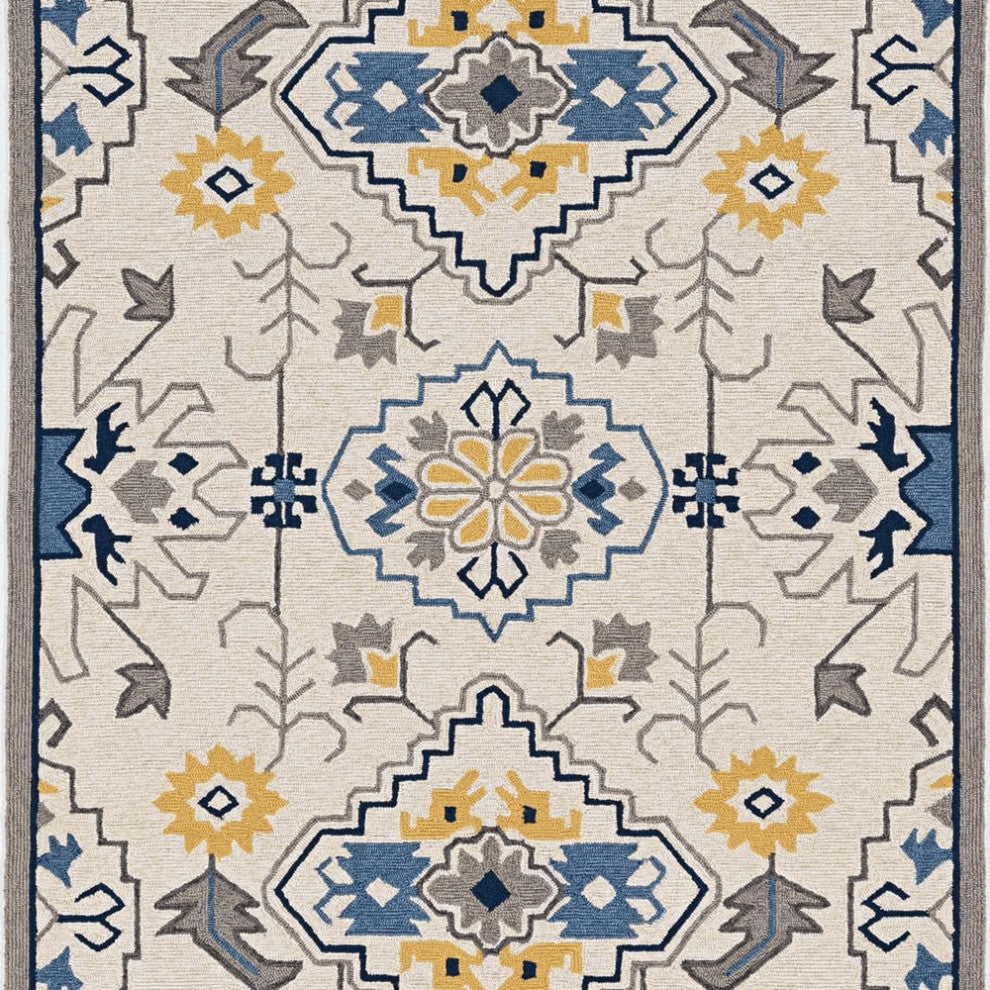 2' X 3' Ivory Southwestern Hand Tufted Area Rug