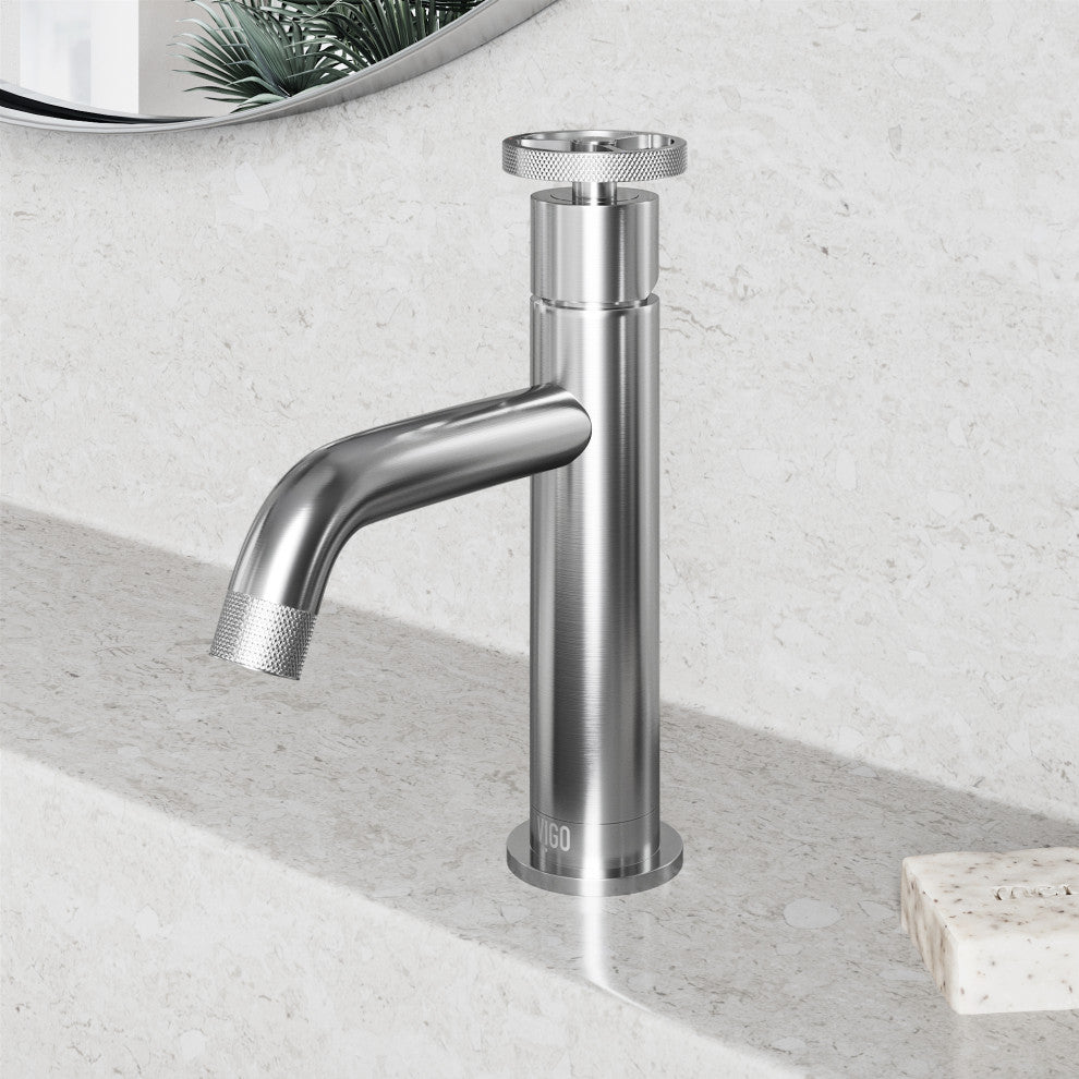 VIGO Cass 8" H Single Handle Single Hole Bathroom Faucet, Brushed Nickel, Without Extras