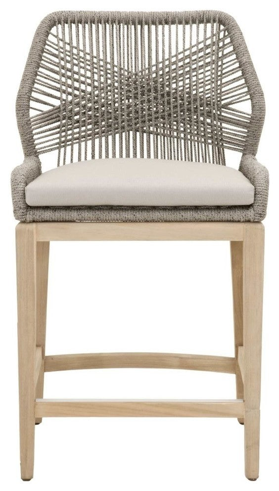 Wooven Upholstered Loom Outdoor Counter Stool, Gray