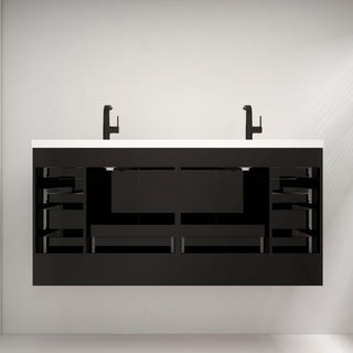 Carla 72" Freestanding Bathroom Vanity With Double Sink, Gloss Black