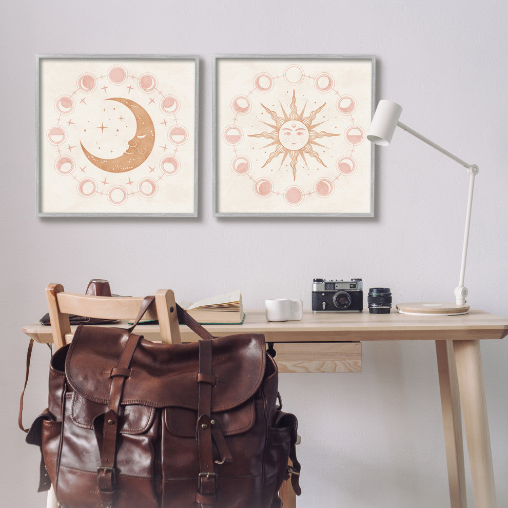 Celestial Sun Moon Phases Astrology Illustration, 2pc, each 24 x 24