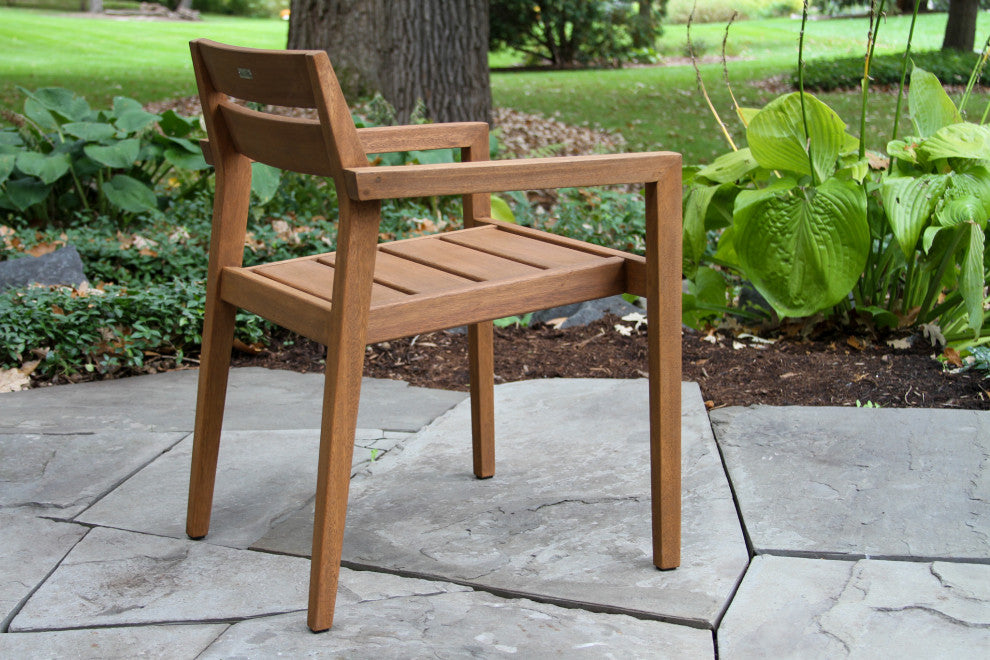 5-Piece Eucalyptus Dining Set With Stacking Chairs