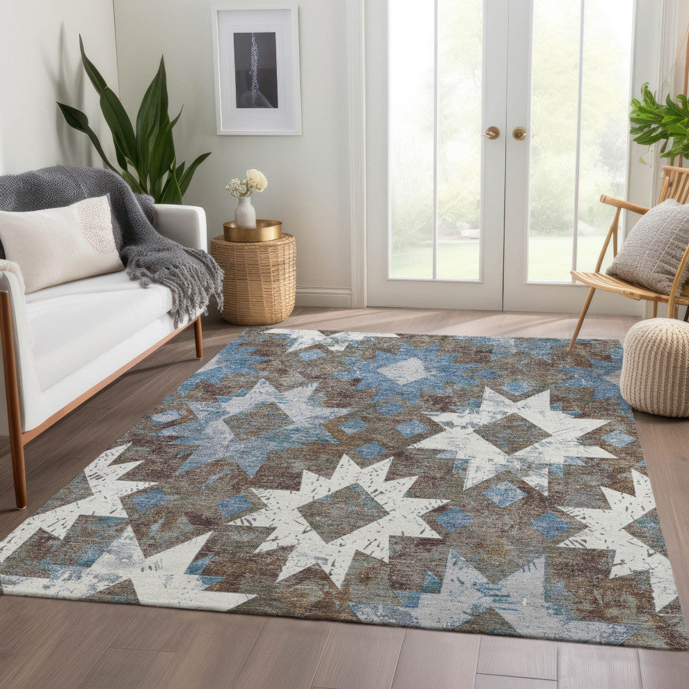 Machine Washable Indoor/Outdoor Chantille ACN1879 Brown 10' x 14' Rug
