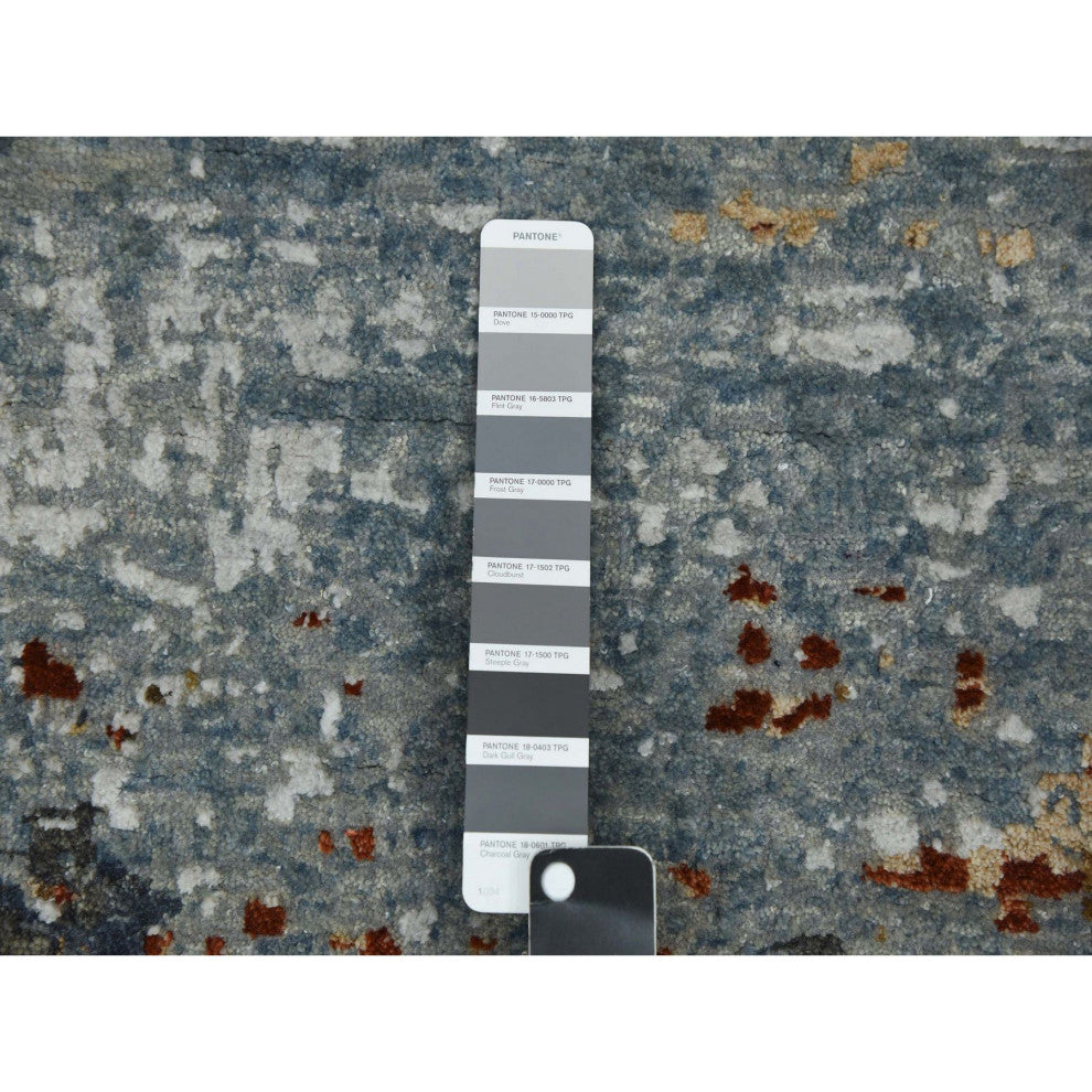 Black Coral Abstract Design Natural Wool Hand Knotted Wide Runner Rug, 4'x10'