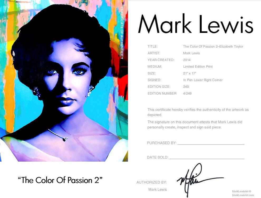 Elizabeth Taylor "The Color Of Passion 2" Art by Mark Lewis