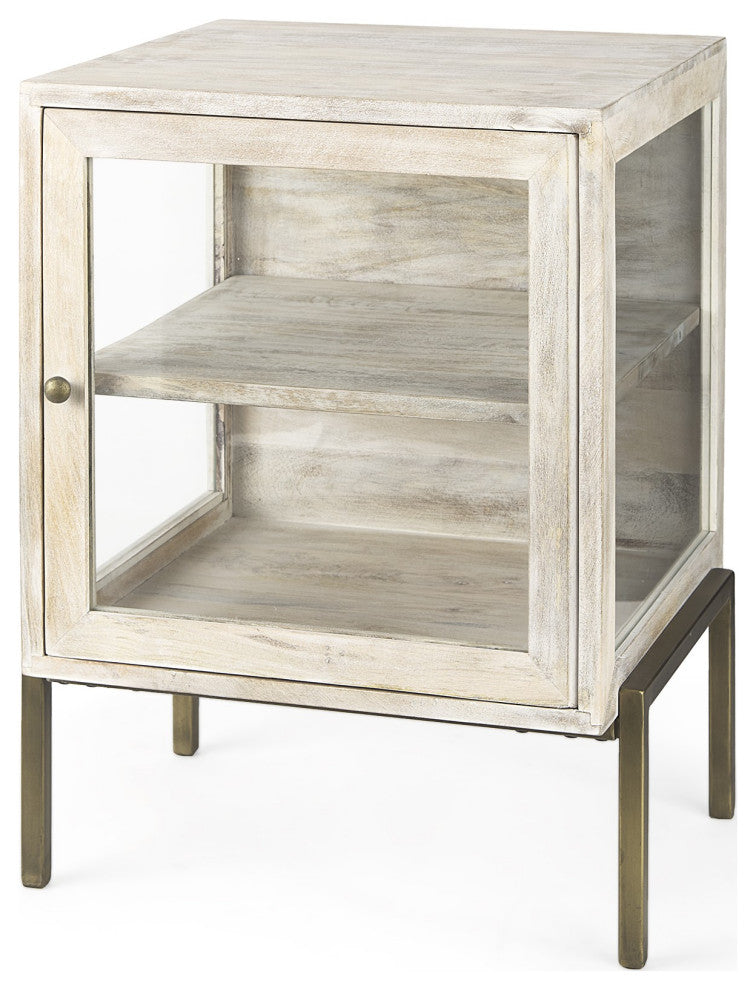 Rustic Weathered White and Gold Shadowbox Cabinet