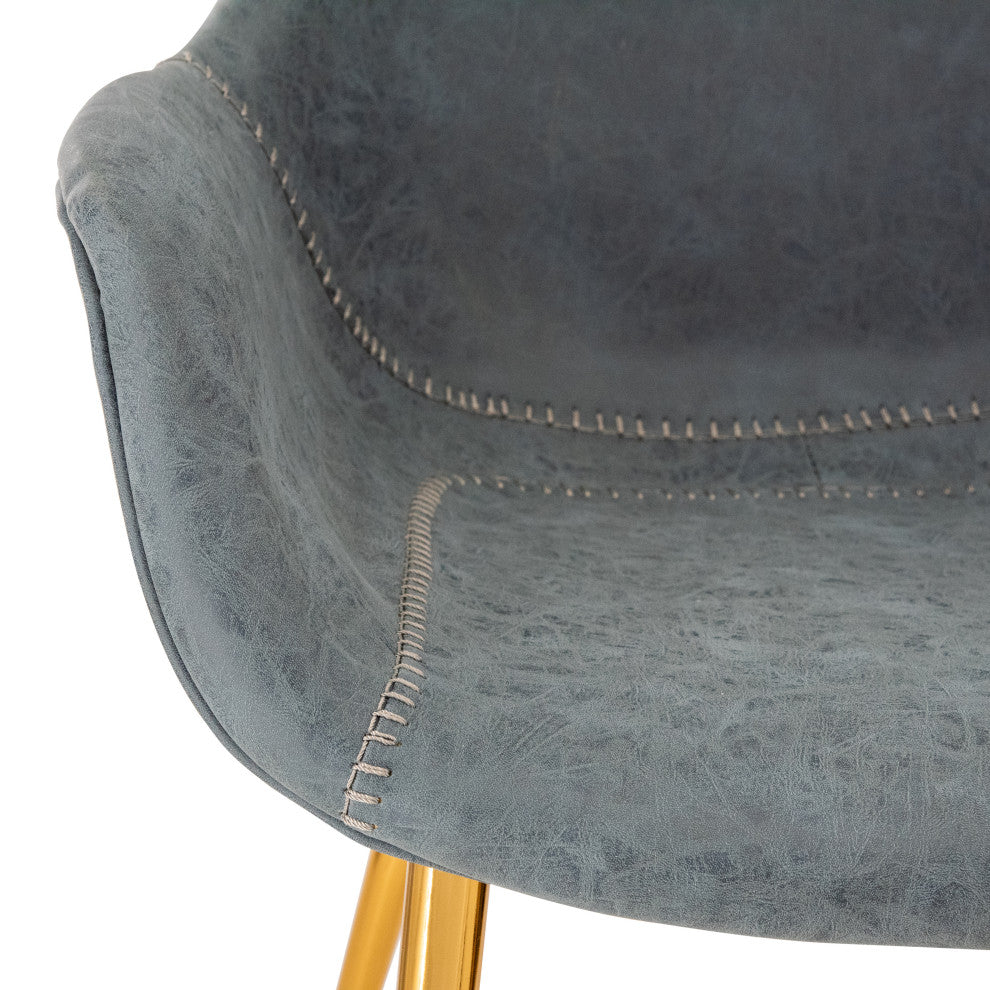 LeisureMod Markley Modern Leather Dining Armchair With Gold Legs, Peacock Blue