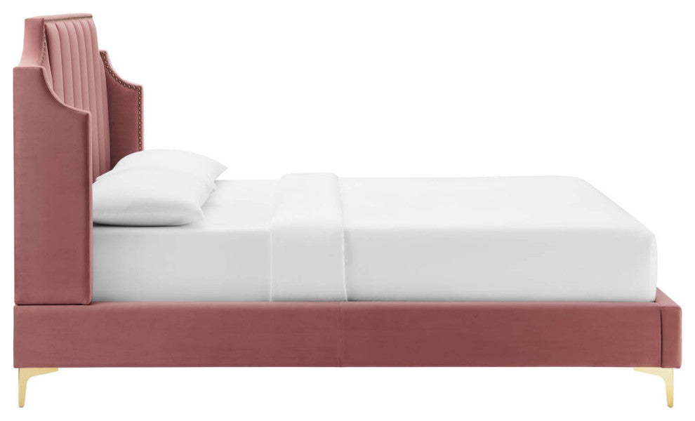 Daniella Performance Velvet Queen Platform Bed Dusty Rose
