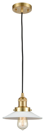Halophane 1 Light Mini Pendant, Satin Gold, Matte White Halophane