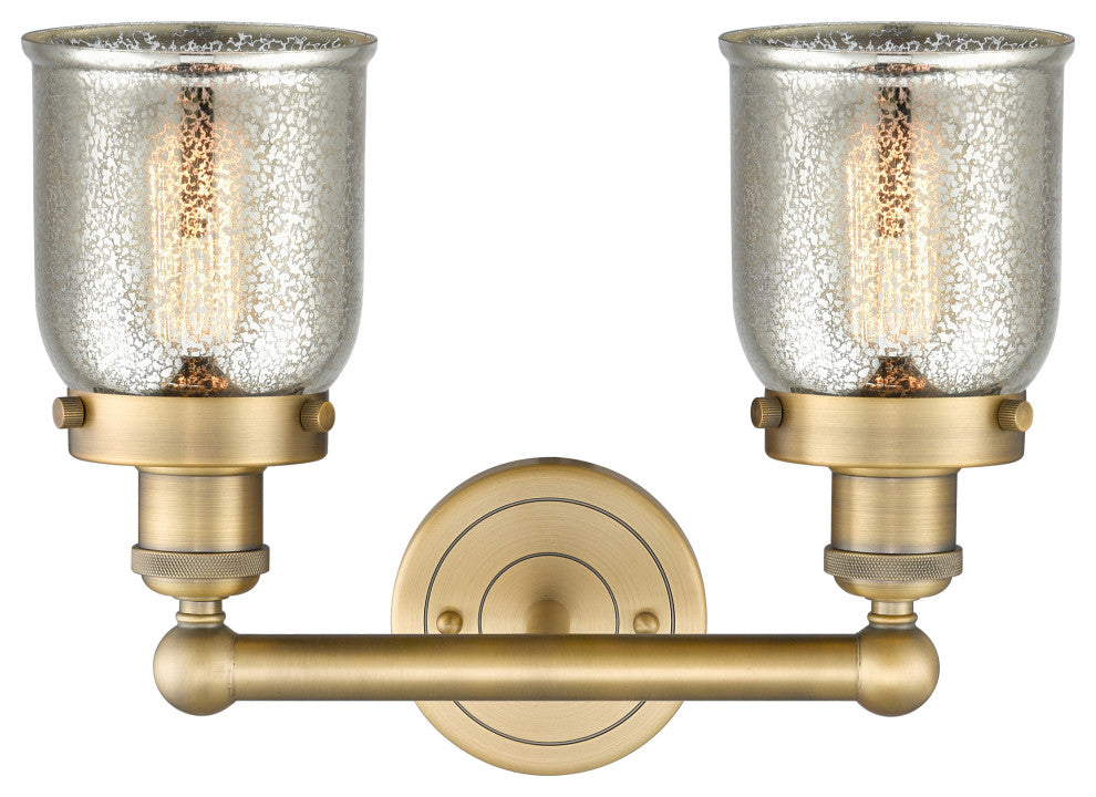 Edison Small Bell 2-Light 16" Vanity Light, Brushed Brass Finish, Mercury Shade