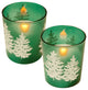 Glass Led Candles, Green Pines, Set of 2