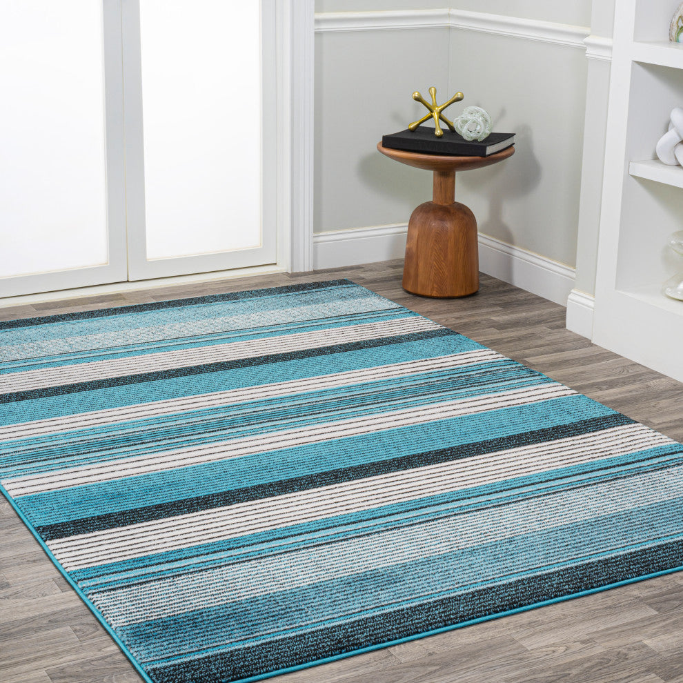 Duxbury Gradient Ticking Striped Blue/Navy 8'x10' Area Rug