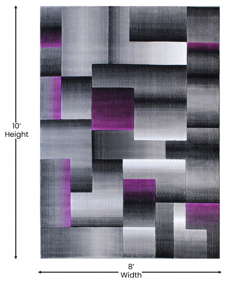 Angie Collection Rectangle 8' x 10' Blocked Area Rug, Purple