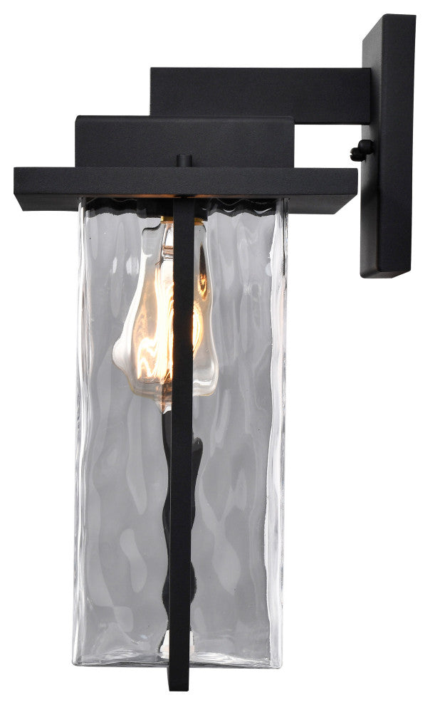 Vernal 1-Light Large Wall Lantern, Matte Black/Clear Water Glass