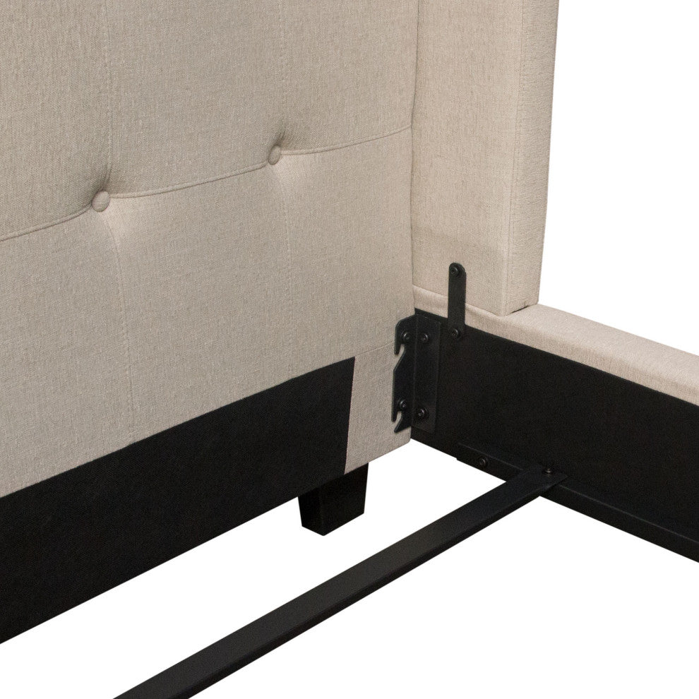 Madison Ave Tufted Wing Eastern King Bed in Sand Button Tufted Fabric