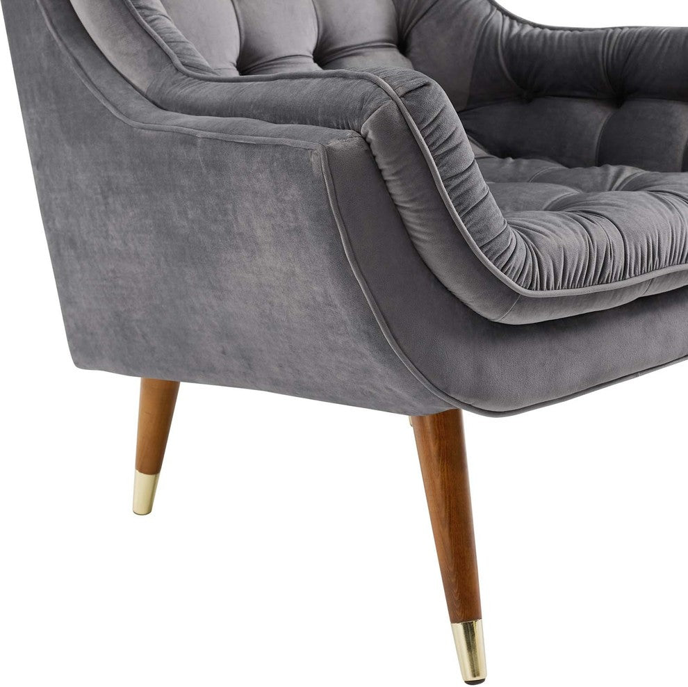 Suggest Button Tufted Upholstered Velvet Lounge Chair, Gray
