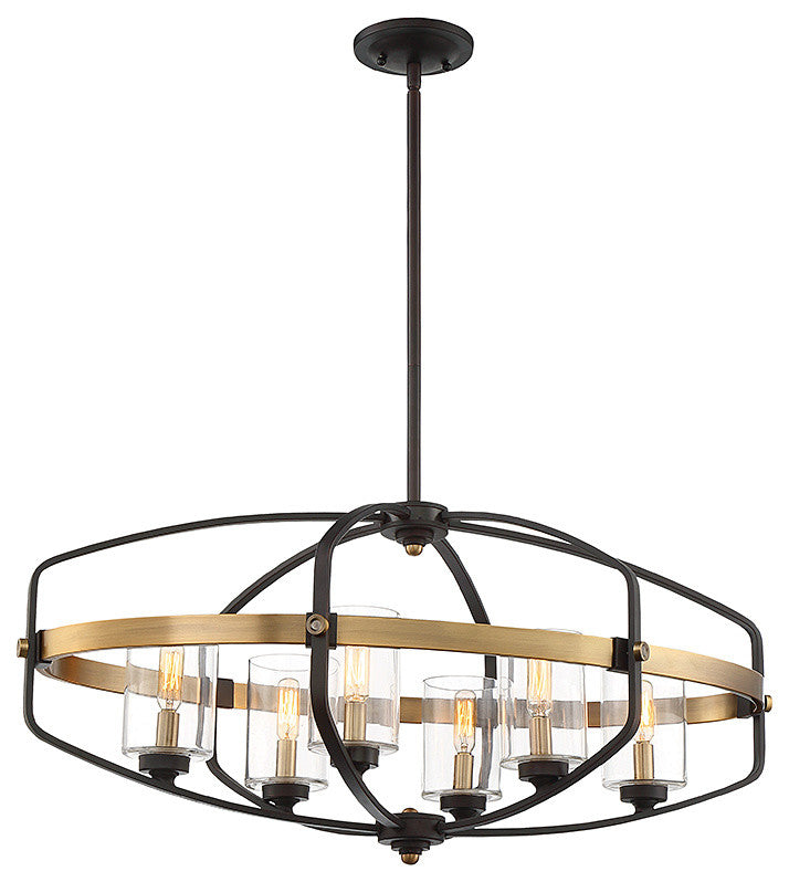 Kirkland 6-Light Trestle Chandelier, English Bronze and Warm Brass