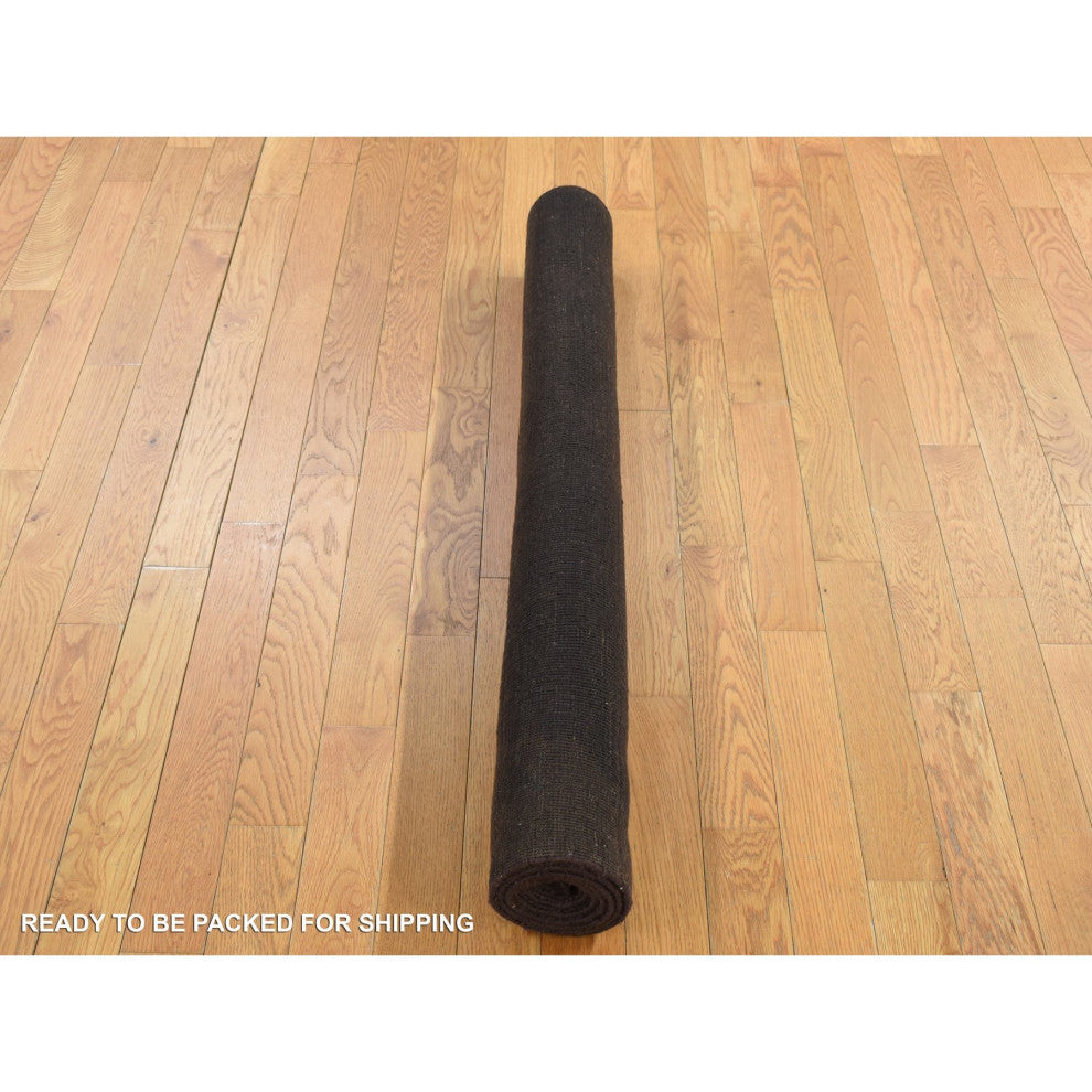 Bistre Brown, Hand Knotted, Wool and Silk, Roman Key Design, Rug, 4'x5'8"
