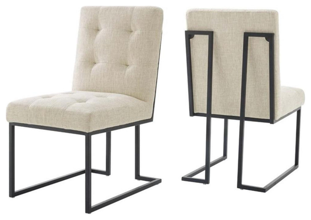 Privy Black Stainless Steel Upholstered Fabric Dining Chair Set of 2-Black Beige