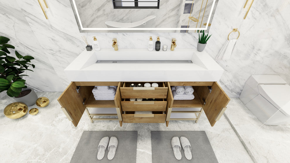 Madison 60" Free Standing Double Sink Vanity with Reinforced Acrylic Sink, Oak