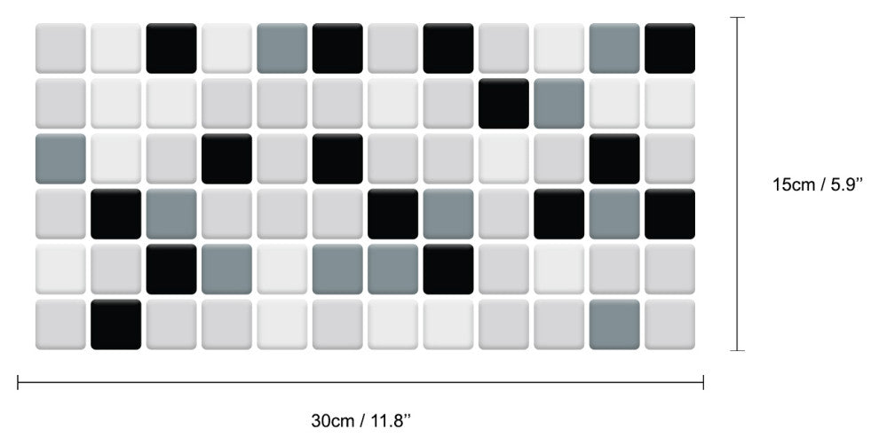 12"x6" Classic Black and White Mosaic Glossy 3D Tile Sticker
