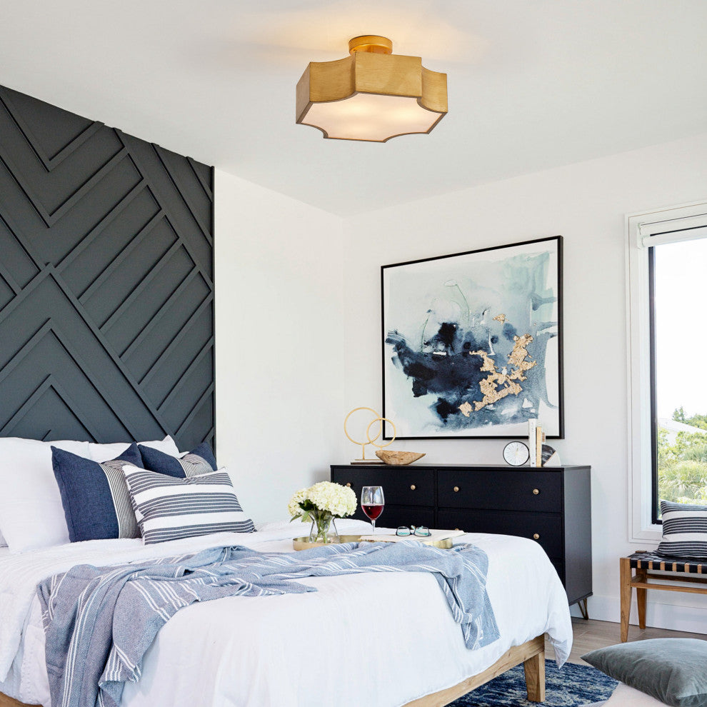 3-Light Modern Gold Semi-Flush Mount Lighting