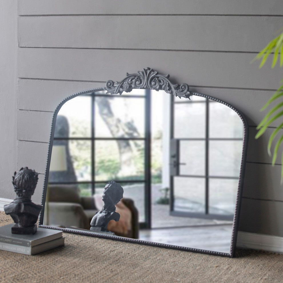 Gewnee 40"x31" Classic Design Gold Arch Mirror And Baroque Inspired Frame, Black