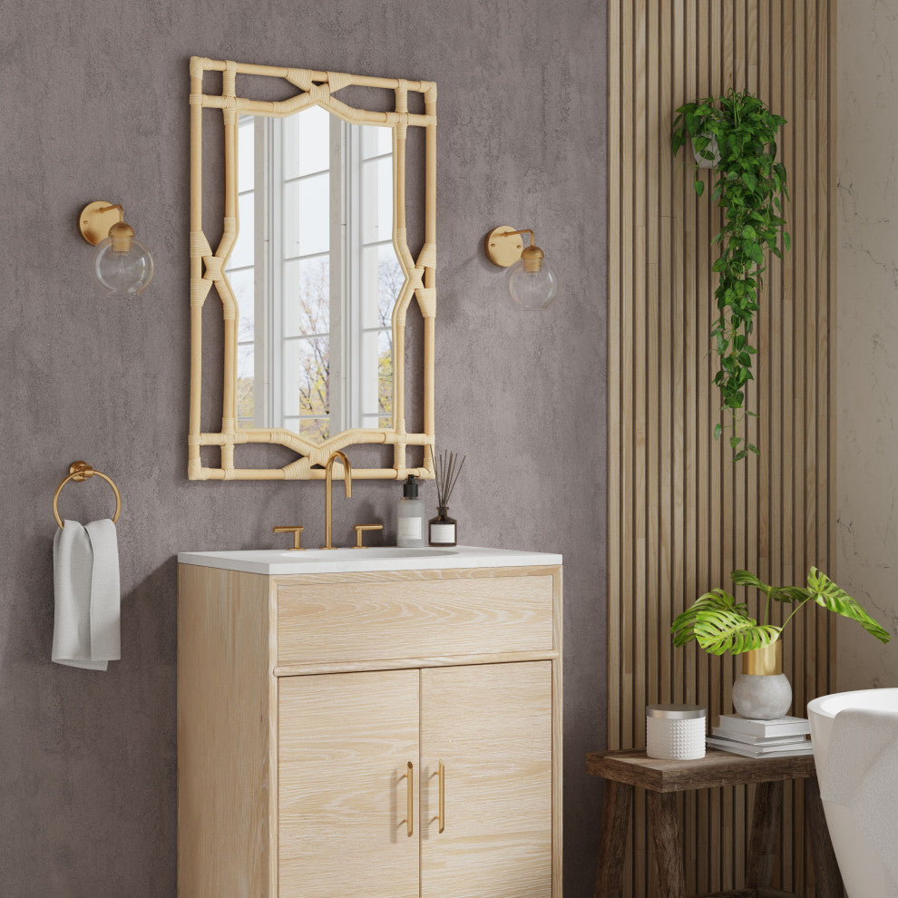 Rectangular Rattan Decorative Chippendale Wall Mirror, Natural