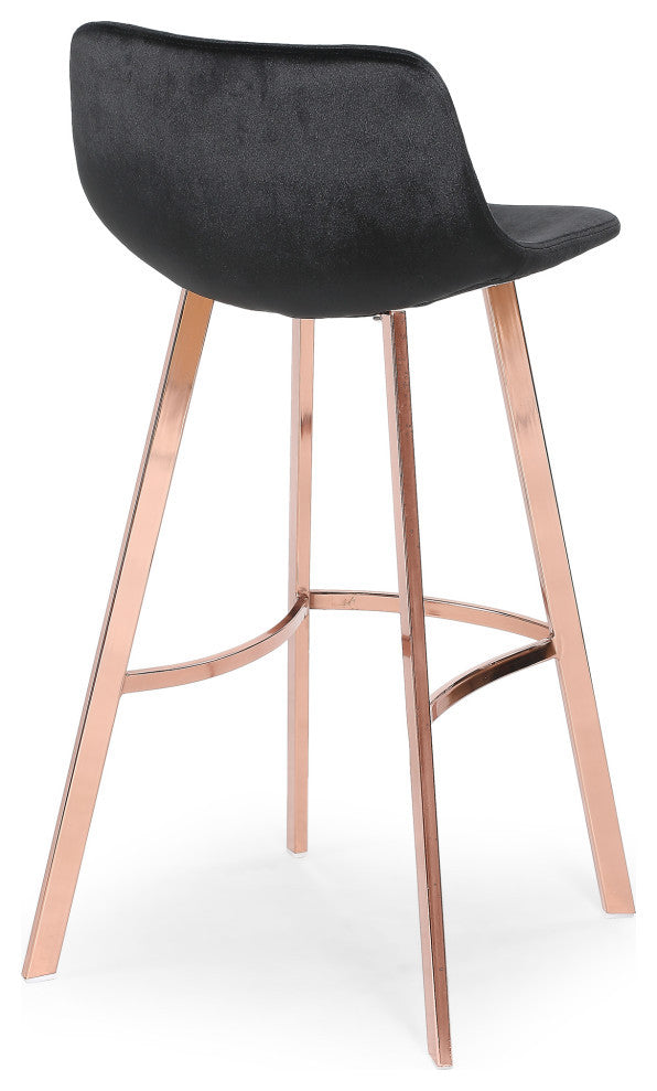 GDF Studio Rex Faux Snake Leather Brown Bar Stools, Set of 2, Black/Rose Gold