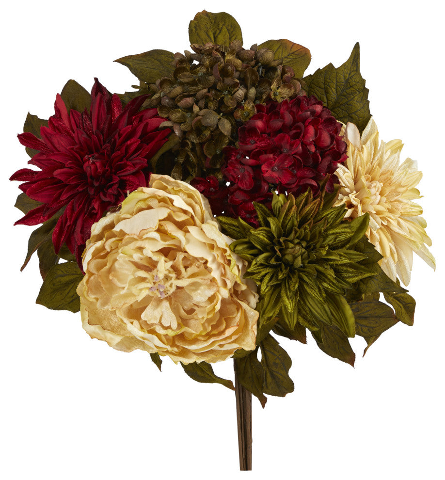 16" Peony, Hydrangea & Dahlia Artificial Flower Bouquet, Set of 2
