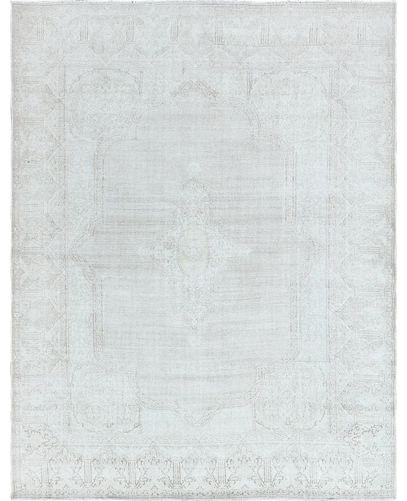 Hand Knotted, Ivory, Vintage Persian Kerman, Worn Wool Oriental Rug 9'6" x 12'5"