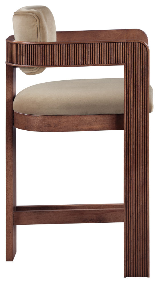 Sacha Upholstered Bar and Counter Stool, Beige, Velvet, Brown