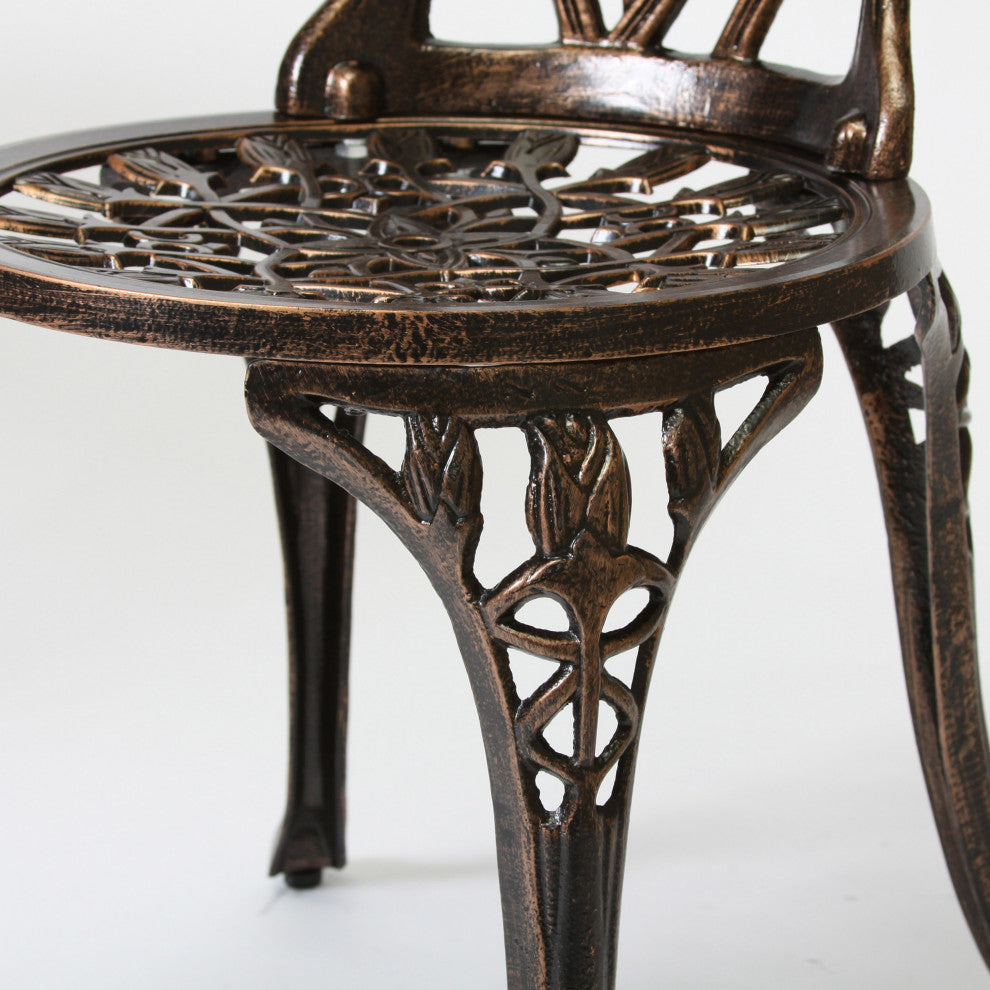 GDF Studio Nassau Outdoor Vintage Style Cast Aluminum Bistro Set with Tulips