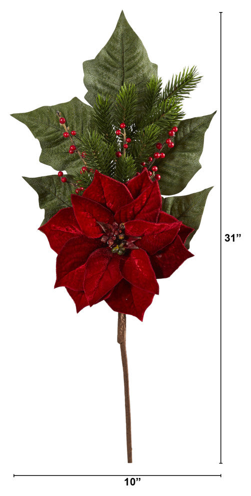 31" Poinsettia, Berries and Pine Artificial Flower Bundle, Set of 3