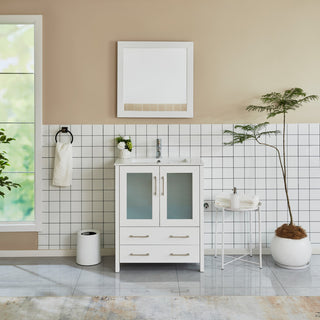 Vanity Art Single Vanity Set With Ceramic Top, 30", White, Standard Mirror