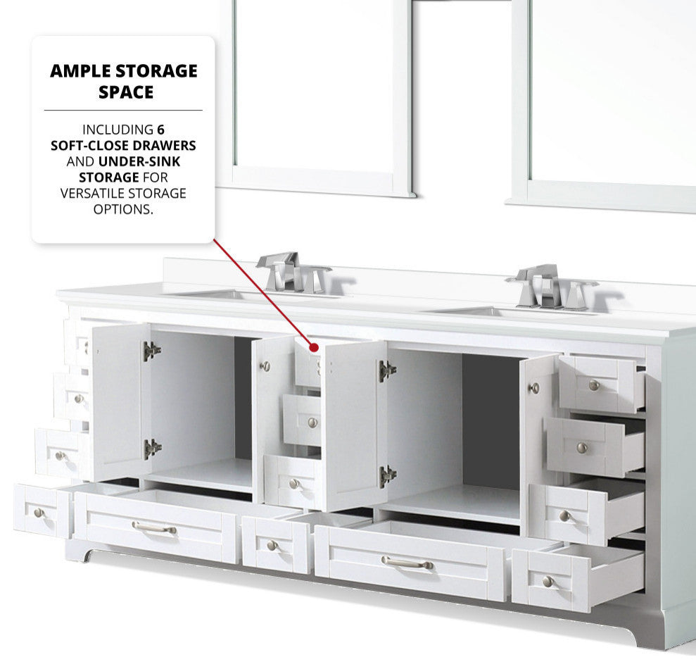 Dukes 84" White Double Square Sink Vanity with Quartz Top, With Faucet and Mirro