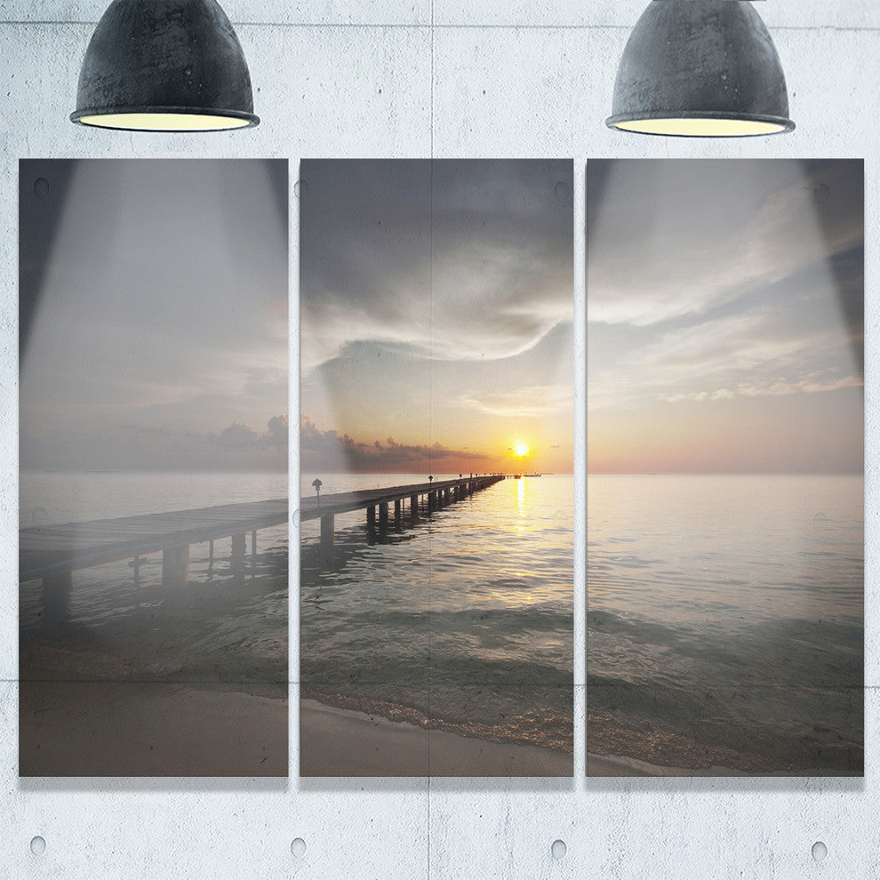 "Long Boardwalk into the Sunset Sea" Metal Wall Art, 3 Panels, 36"x28"