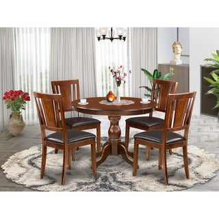5 Pc Dining Set, Mahogany Table, 4 Mahogany Faux Leather Comfortable Chairs