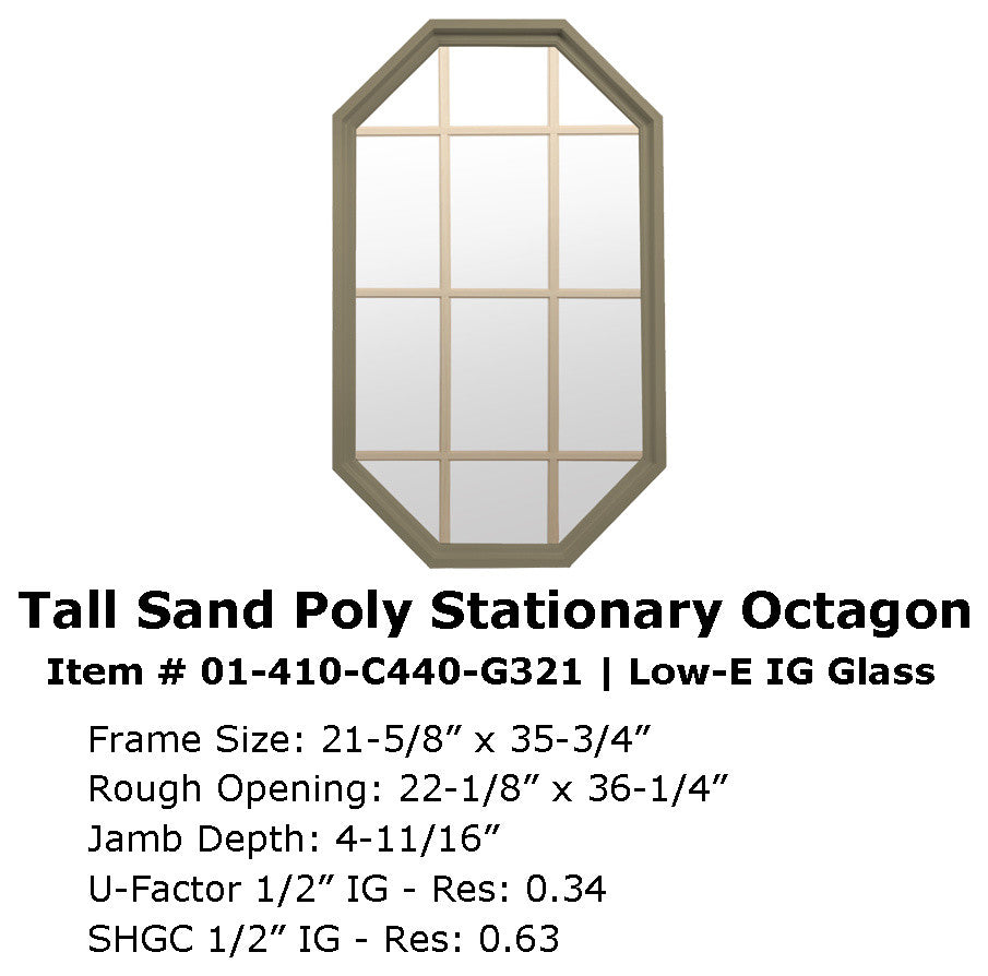 Tall Rambler 4 Season Poly Window With Grille, Sand, Low-E Insulated Glass