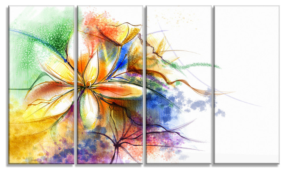 "Abstract Multi-Color Flower Fusion" Flower Wall Art", 4 Panels, 48"x28"