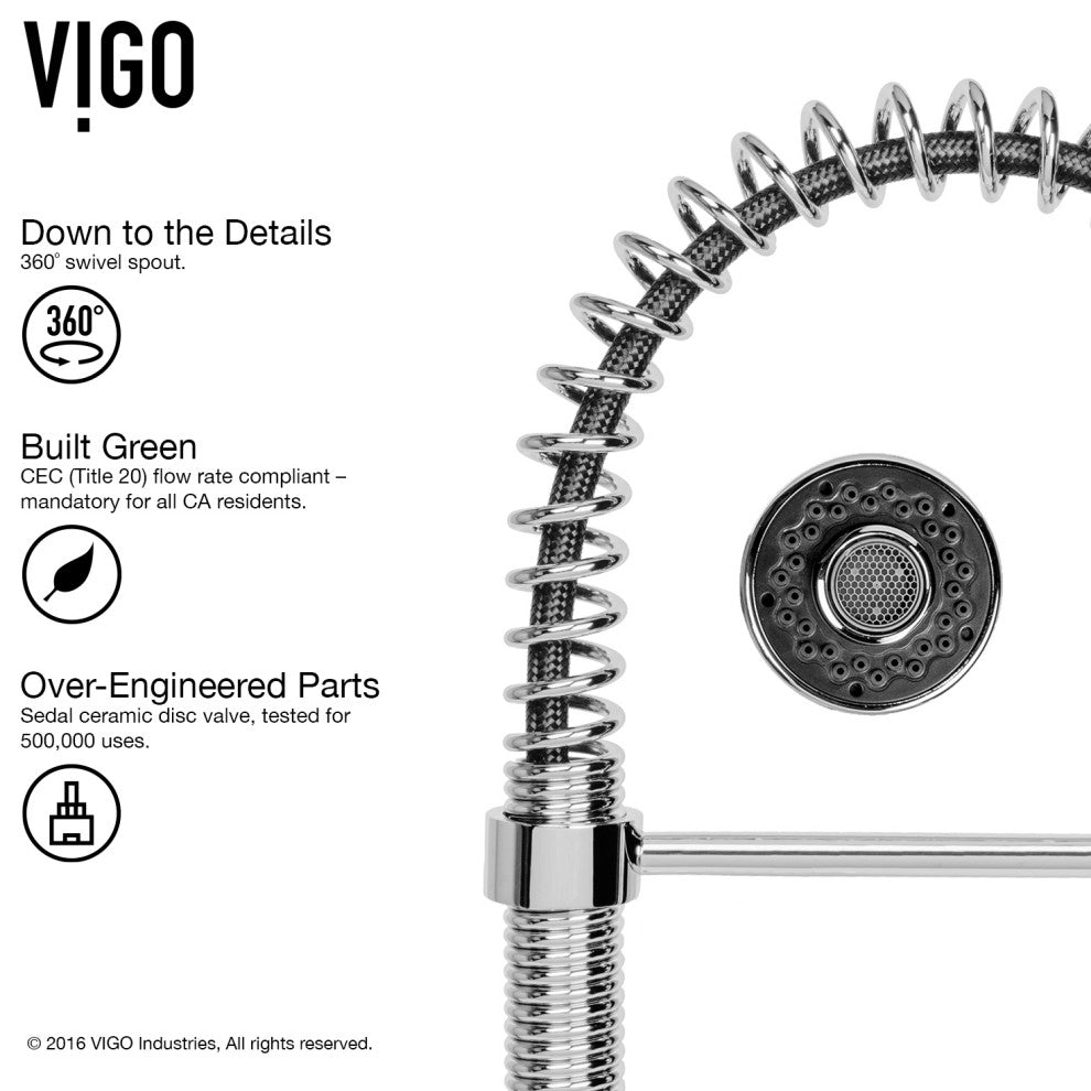 VIGO Edison 19" H Single Handle Pull-Down Sprayer Kitchen Faucet, Chrome, No Sensor, Without Extras